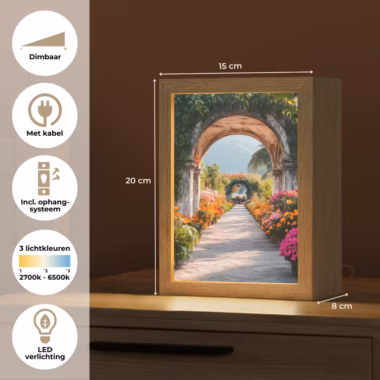 Doorkijk - Bloemen - Tropisch - Kleurrijk Light Box met kabel (Tafellamp) klein -USP_NL