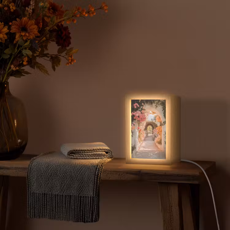 Doorkijk - Boog - Bloemen - Pastel Light Box met kabel (Tafellamp) klein -sfeer4