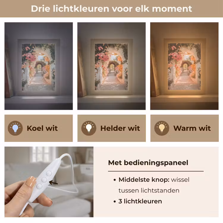 Doorkijk - Boog - Bloemen - Pastel Light Box met kabel (Tafellamp) klein -USP_lichtkleurNL