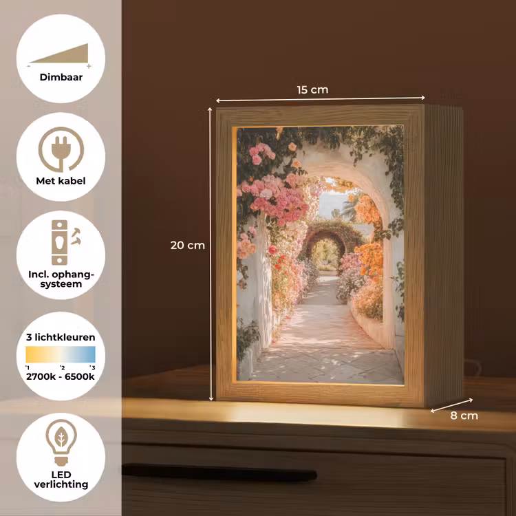 Doorkijk - Boog - Bloemen - Pastel Light Box met kabel (Tafellamp) klein -USP_NL
