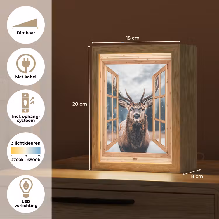 Doorkijk - Hert - Dieren - Winterlandschap - Sneeuw Light Box met kabel (Tafellamp) klein -USP_NL
