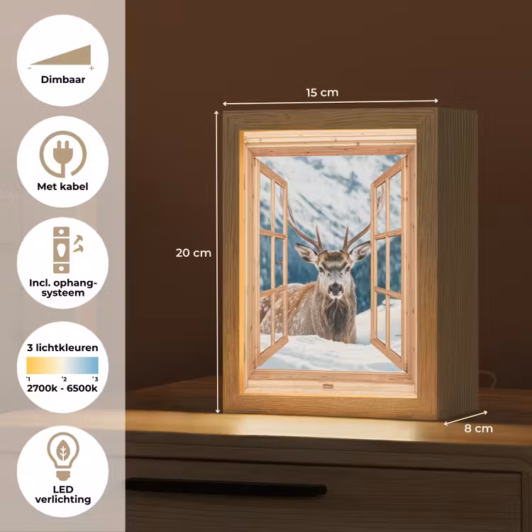 Doorkijk - Hert - Landschap - Winter - Natuur - Dieren - Bergen Light Box met kabel (Tafellamp) klein -USP_NL