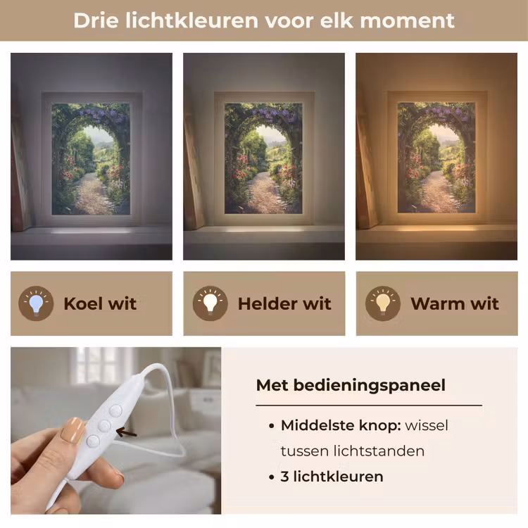 Doorkijk - Landschap - Bloemen - Tuinboog - Natuur Light Box met kabel (Tafellamp) klein -USP_lichtkleurNL