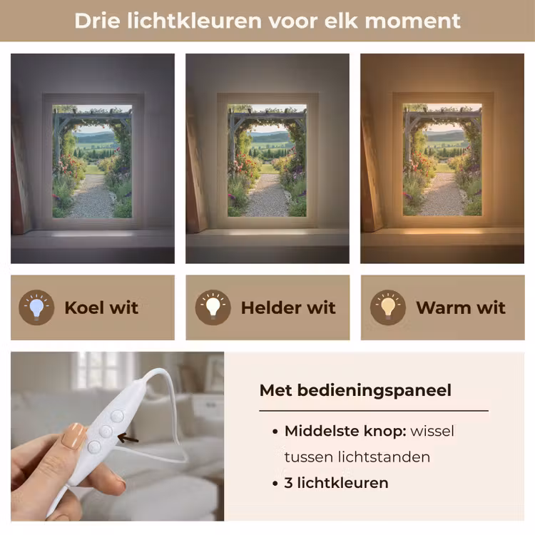 Doorkijk - Landschap - Natuur - Tuinboog - Bloemen Light Box met kabel (Tafellamp) klein -USP_lichtkleurNL