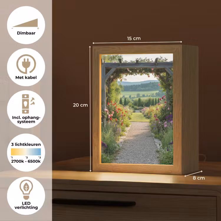 Doorkijk - Landschap - Natuur - Tuinboog - Bloemen Light Box met kabel (Tafellamp) klein -USP_NL