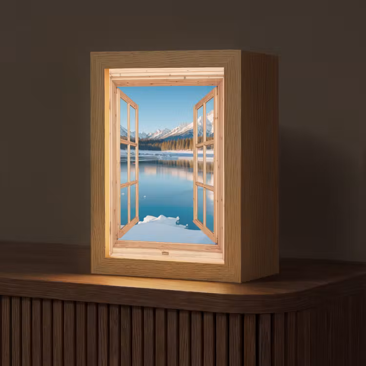 Doorkijk - Landschap - Winter - Meer - Bergen - Uitzicht Light Box met kabel (Tafellamp) klein -z3d_website