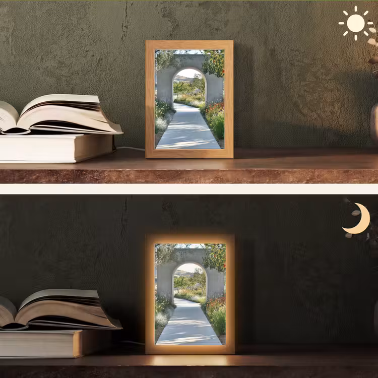 Doorkijk - Pad - Beton - Landschap Light Box met kabel (Tafellamp) klein -sfeer3