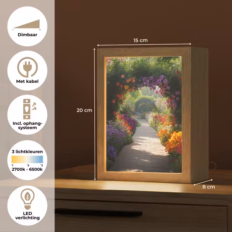 Doorkijk - Pad - Bloemen - Struik - Kleurrijk Light Box met kabel (Tafellamp) klein -USP_NL