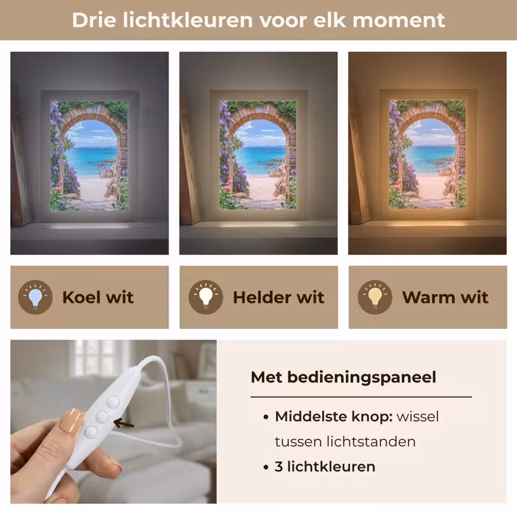 Doorkijk - Poort - Zee - Strand - Rotsen Light Box met kabel (Tafellamp) klein -USP_lichtkleurNL