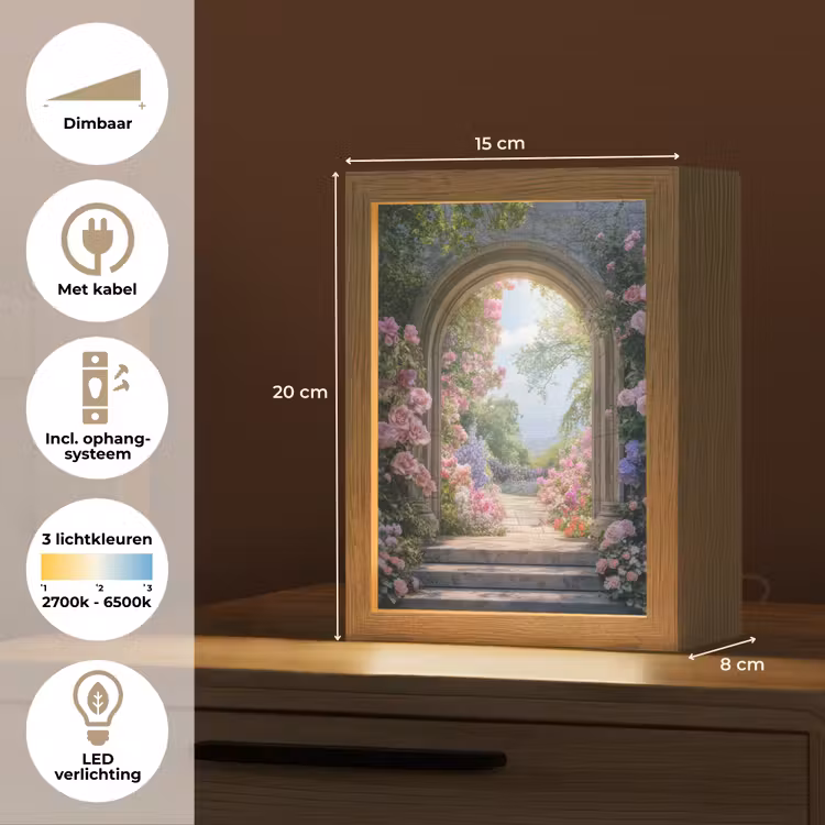 Doorkijk - Rozen - Vintage - Bloemen Light Box met kabel (Tafellamp) klein -USP_NL