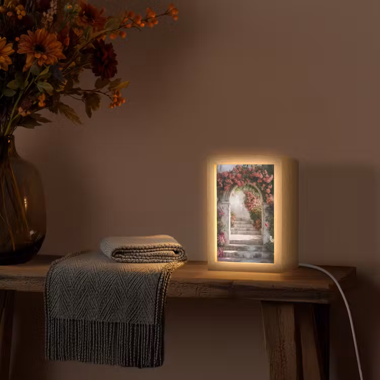 Doorkijk - Rozen - Vintage - Poort Light Box met kabel (Tafellamp) klein -sfeer4