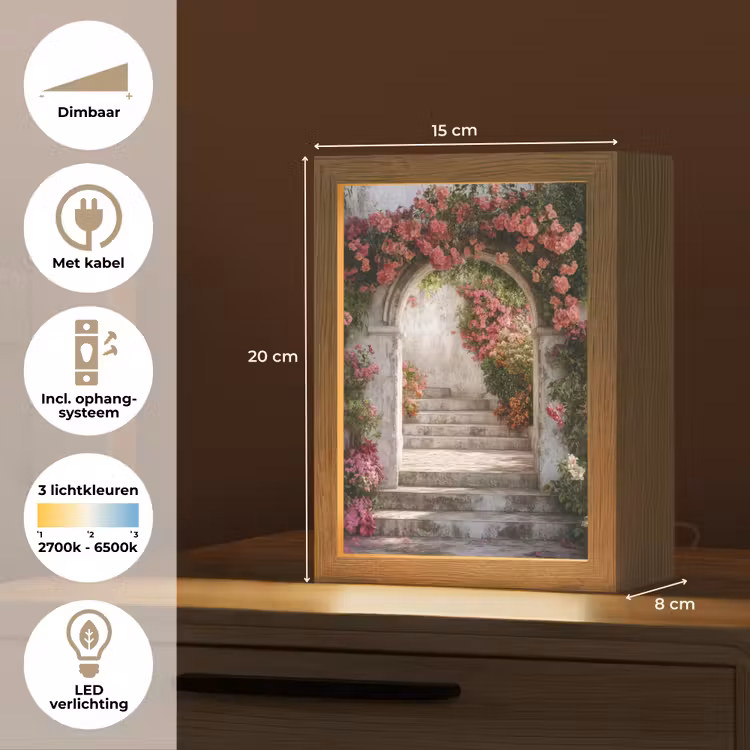Doorkijk - Rozen - Vintage - Poort Light Box met kabel (Tafellamp) klein -USP_NL