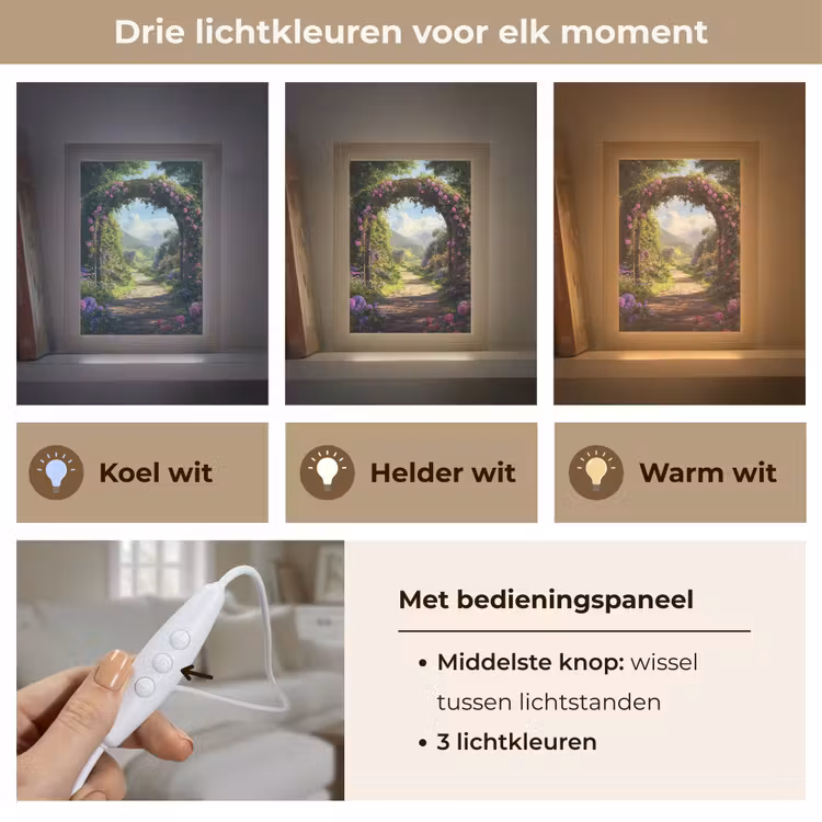 Doorkijk - Rozenboog - Uitzicht - Landschap - Bloemen Light Box met kabel (Tafellamp) klein -USP_lichtkleurNL