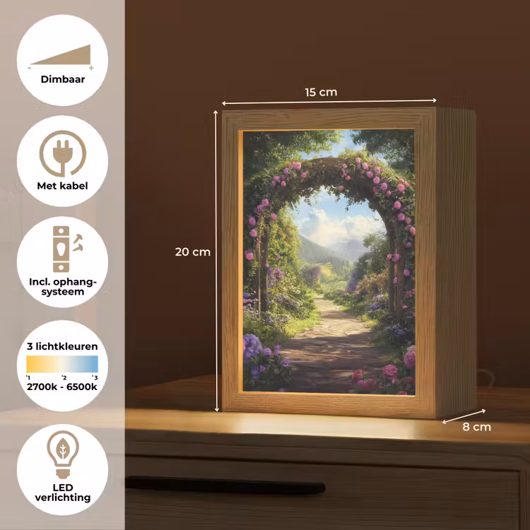 Doorkijk - Rozenboog - Uitzicht - Landschap - Bloemen Light Box met kabel (Tafellamp) klein -USP_NL