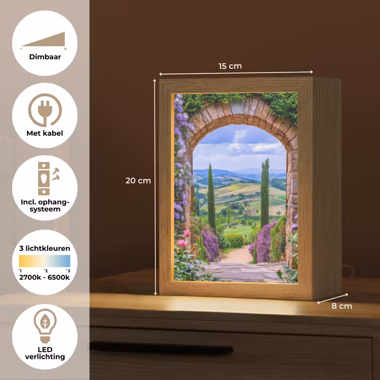 Doorkijk - Toscane - Landschap - Poort Light Box met kabel (Tafellamp) klein -USP_NL
