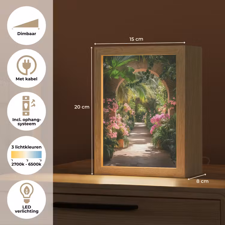 Doorkijk - Tropisch - Bloemen - Natuur Light Box met kabel (Tafellamp) klein -USP_NL