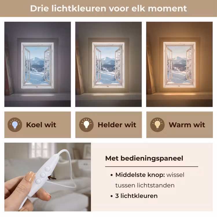 Doorkijk - Winter - Landschap - Natuur - Berg - Bomen - Wit Light Box met kabel (Tafellamp) klein -USP_lichtkleurNL