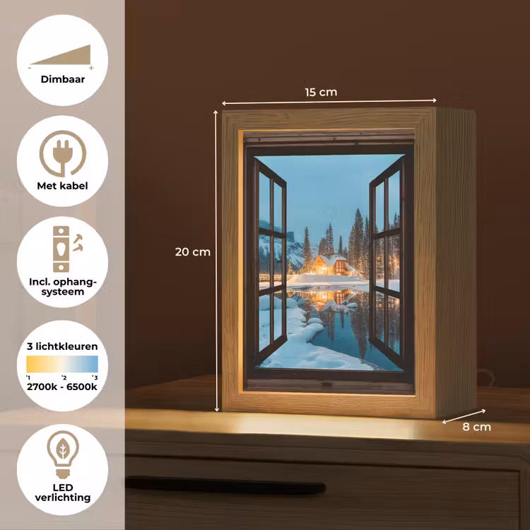 Doorkijk - Winter - Landschap - Natuur - Huis - Bergen Light Box met kabel (Tafellamp) klein -USP_NL