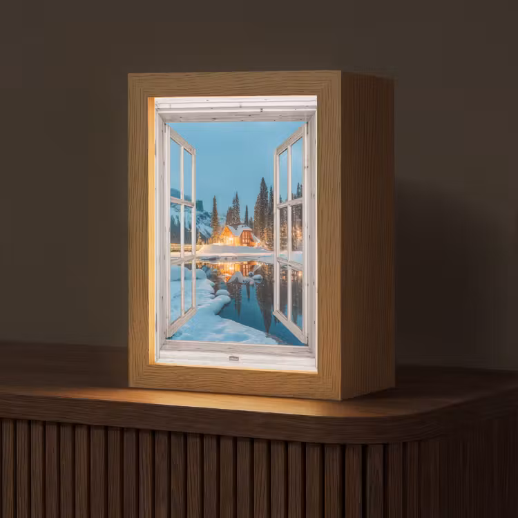 Doorkijk - Winterlandschap - Natuur - Huis - Bergen Light Box met kabel (Tafellamp) klein -z3d_website