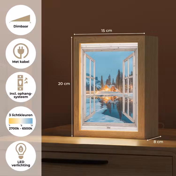 Doorkijk - Winterlandschap - Natuur - Huis - Bergen Light Box met kabel (Tafellamp) klein -USP_NL