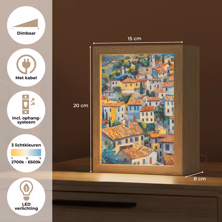 Dorp - Heuvels - Landschap - Bomen Light Box met kabel (Tafellamp) klein -USP_NL