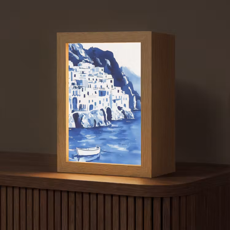 Dorp - Rotswand - Roeiboot - Water Light Box met kabel (Tafellamp) klein -z3d_website