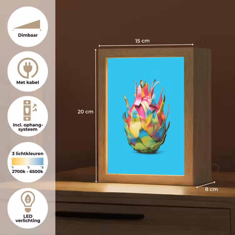 Drakenfruit - Blauw - Levendig Light Box met kabel (Tafellamp) klein -USP_NL