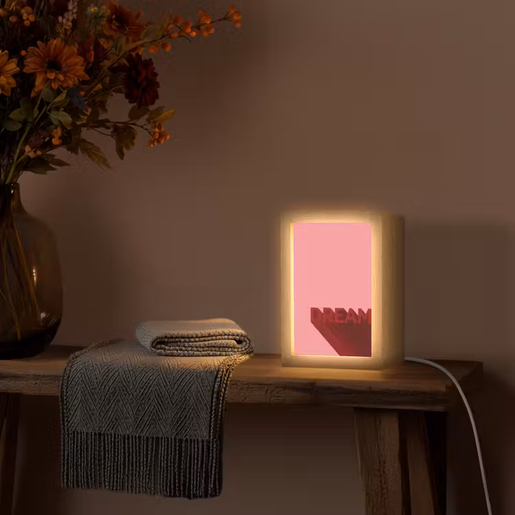 Dream - 3D - Rood - Roze Light Box met kabel (Tafellamp) klein -sfeer4