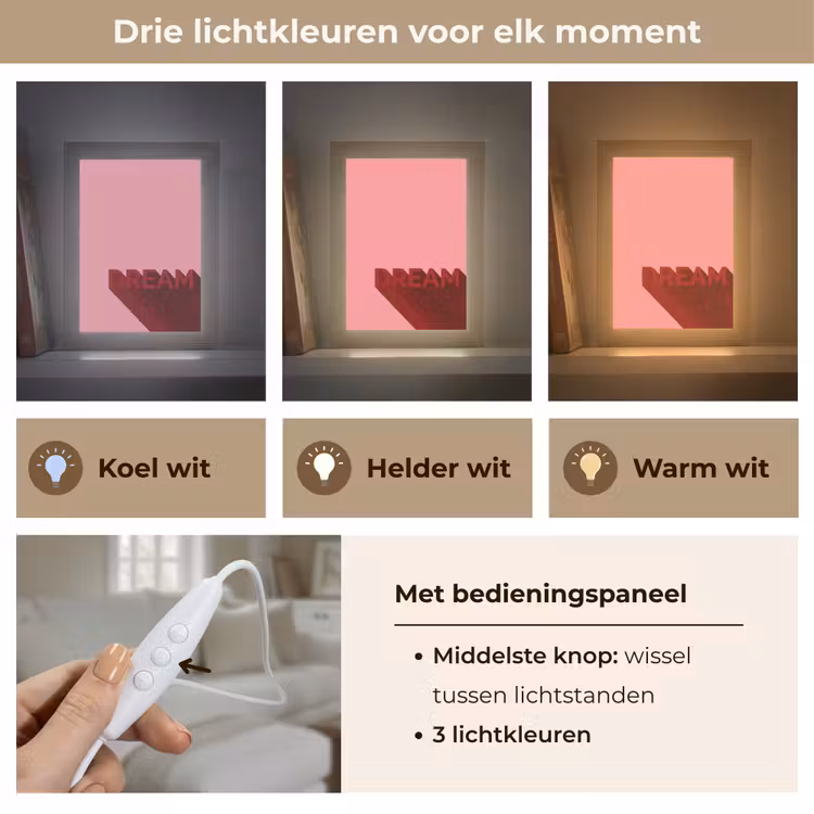 Dream - 3D - Rood - Roze Light Box met kabel (Tafellamp) klein -USP_lichtkleurNL