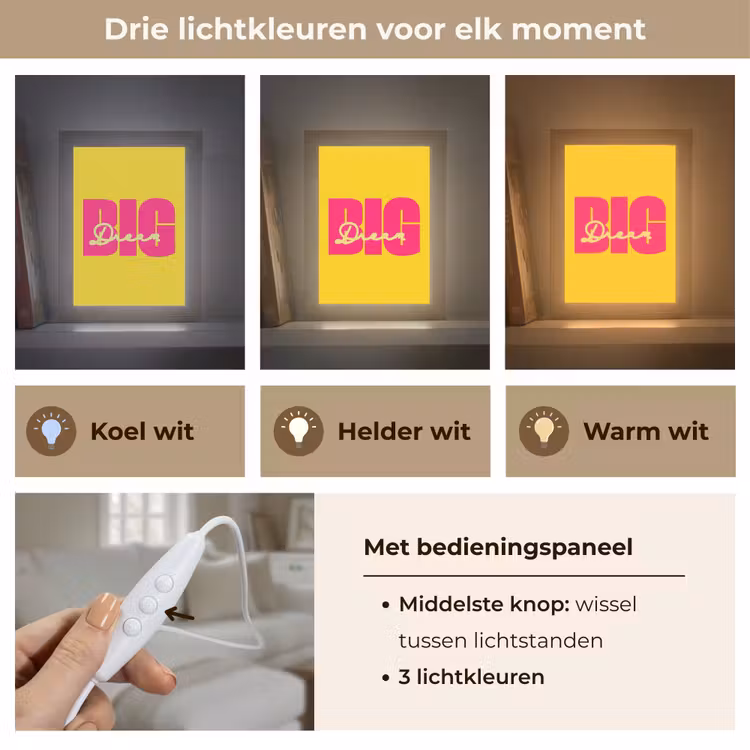 Dream big - Geel - Roze Light Box met kabel (Tafellamp) klein -USP_lichtkleurNL