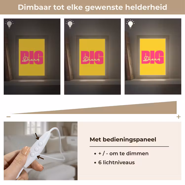 Dream big - Geel - Roze Light Box met kabel (Tafellamp) klein -USP_dimbaarNL
