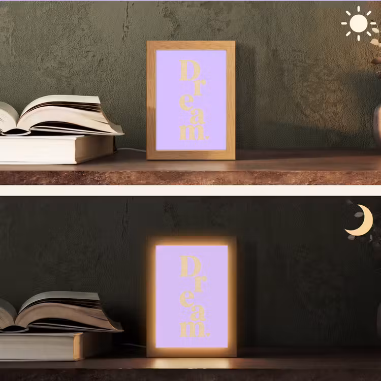 Dream - Paars - Typografisch Light Box met kabel (Tafellamp) klein -sfeer3