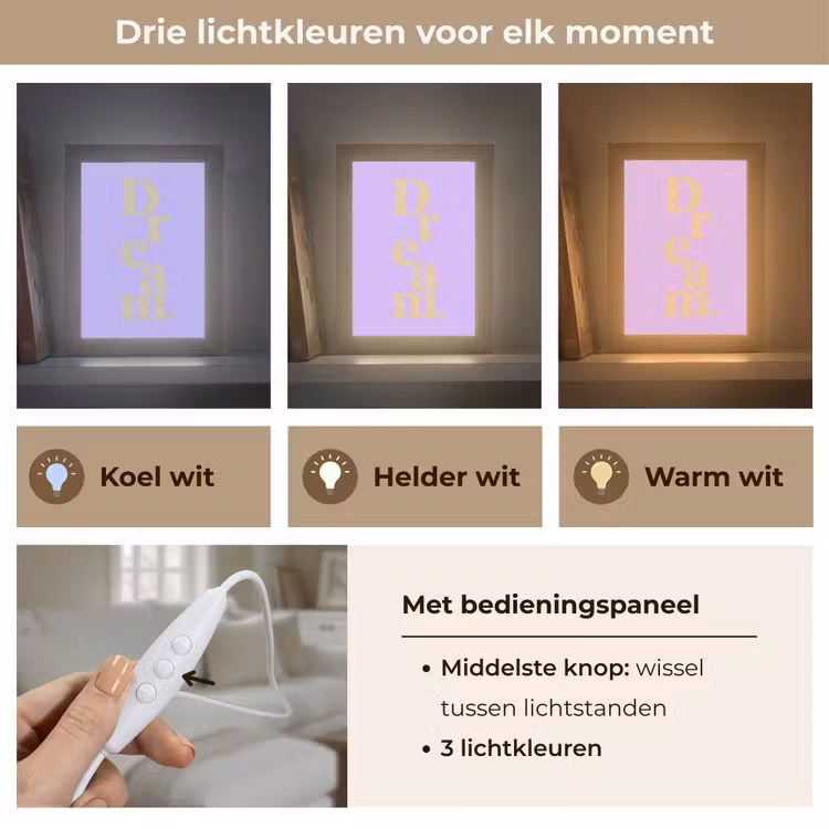 Dream - Paars - Typografisch Light Box met kabel (Tafellamp) klein -USP_lichtkleurNL