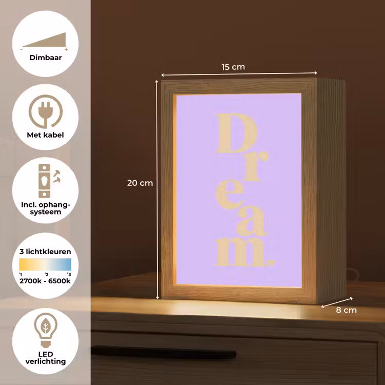 Dream - Paars - Typografisch Light Box met kabel (Tafellamp) klein -USP_NL