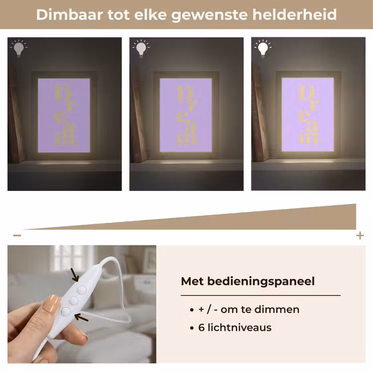 Dream - Paars - Typografisch Light Box met kabel (Tafellamp) klein -USP_dimbaarNL