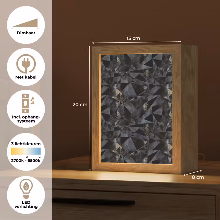 Driehoeken - Abstract - Donker Light Box met kabel (Tafellamp) klein 925 -USP_NL