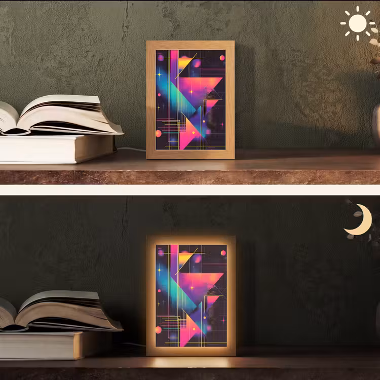Driehoeken - Cirkels - Abstract - Sterren Light Box met kabel (Tafellamp) klein -sfeer3