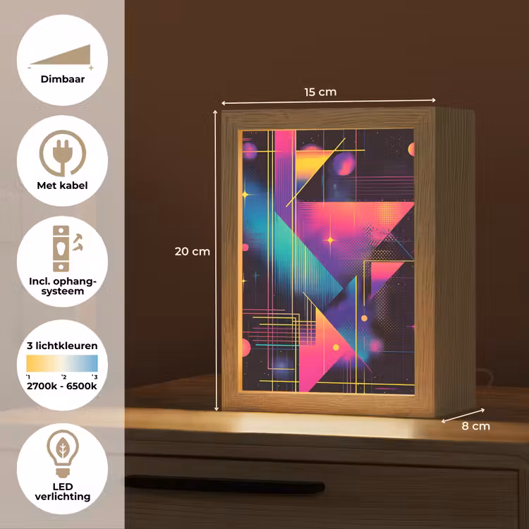Driehoeken - Cirkels - Abstract - Sterren Light Box met kabel (Tafellamp) klein -USP_NL