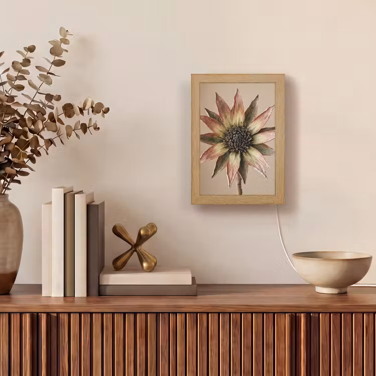 Droogbloem - Protea - Vintage - Beige - Rustiek Light Box met kabel (Tafellamp) klein -sfeer2
