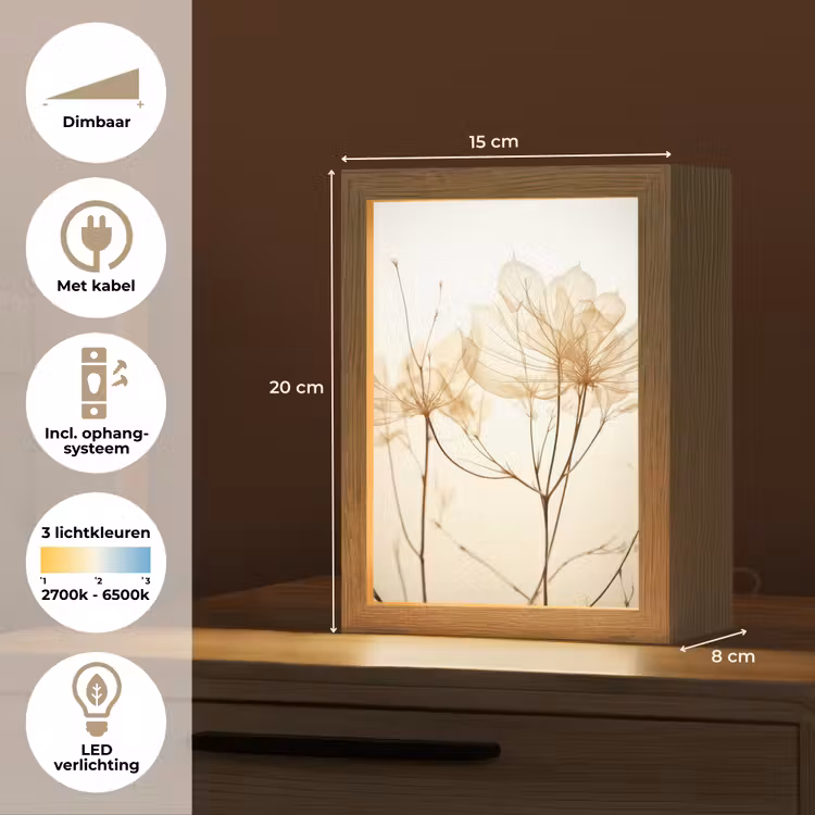 Droogbloemen - Beige - Planten - Wit Light Box met kabel (Tafellamp) klein -USP_NL