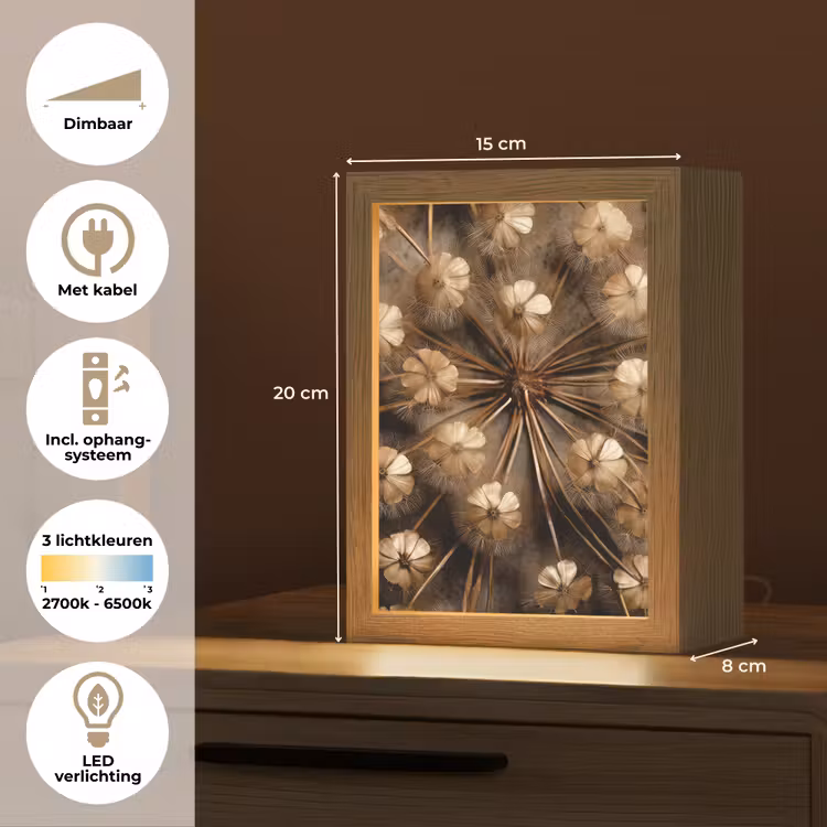 Droogbloemen - Bruin - Natuur Light Box met kabel (Tafellamp) klein -USP_NL