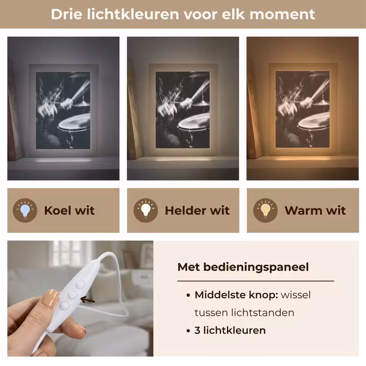 Drummer - Zwart - Drumstel Light Box met kabel (Tafellamp) klein -USP_lichtkleurNL