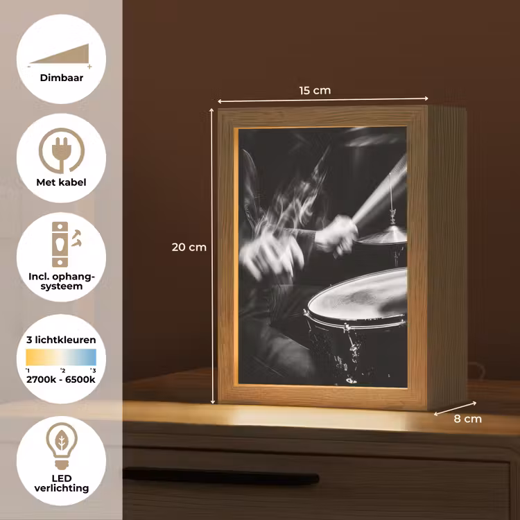 Drummer - Zwart - Drumstel Light Box met kabel (Tafellamp) klein -USP_NL