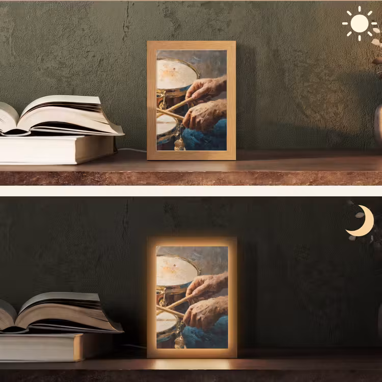 Drumstokken - Olieverf - Man Light Box met kabel (Tafellamp) klein -sfeer3