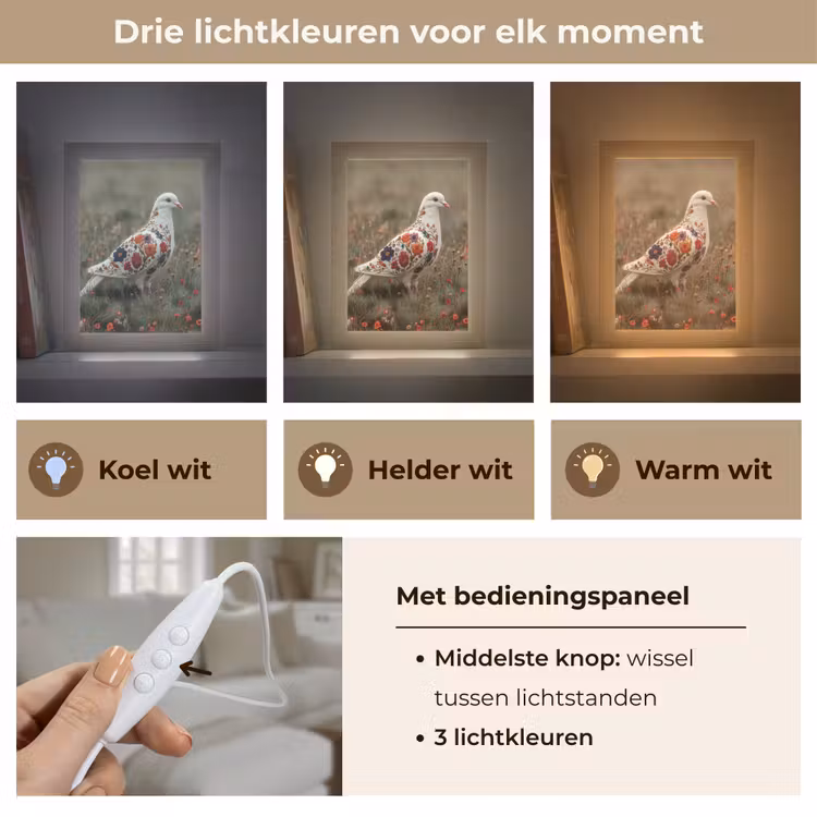 Duif - Bloemen - Natuur Light Box met kabel (Tafellamp) klein -USP_lichtkleurNL