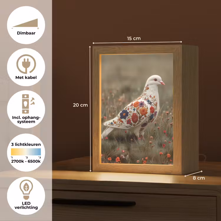 Duif - Bloemen - Natuur Light Box met kabel (Tafellamp) klein -USP_NL