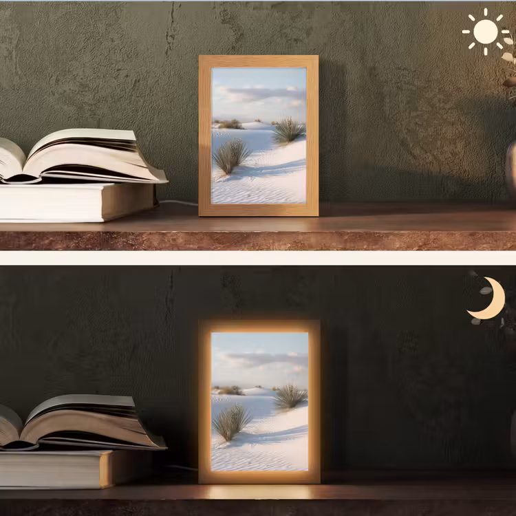 Duinen - Gras - Wolken - Beige Light Box met kabel (Tafellamp) klein -sfeer3