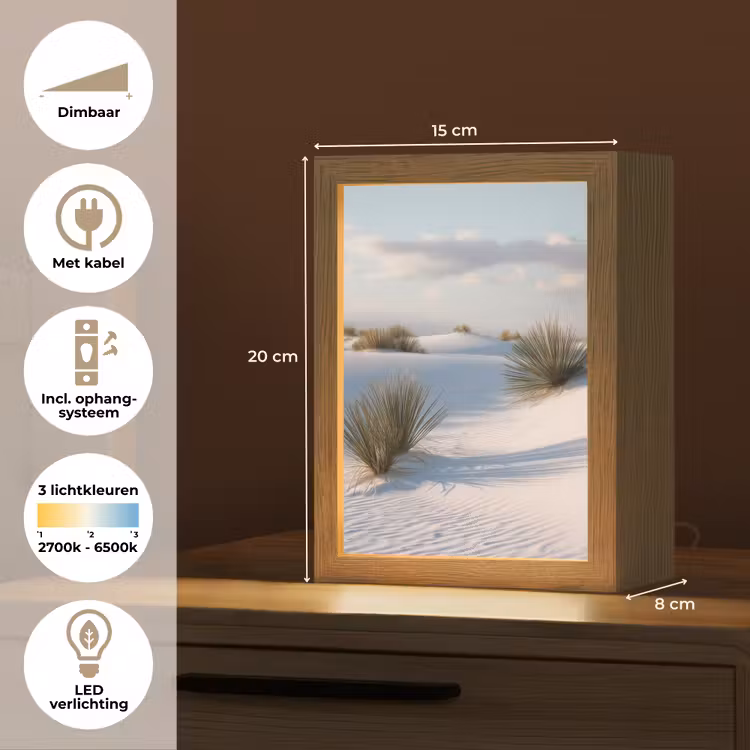 Duinen - Gras - Wolken - Beige Light Box met kabel (Tafellamp) klein -USP_NL