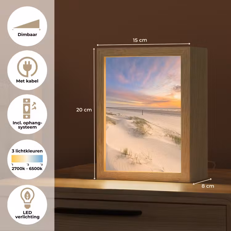 Duinen - Strand - Zonsondergang - Natuur - Zomer Light Box met kabel (Tafellamp) klein -USP_NL
