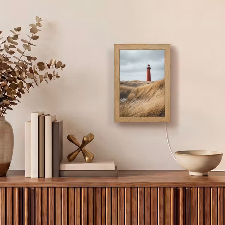 Duinen - Vuurtoren - Rood - Lucht Light Box met kabel (Tafellamp) klein -sfeer2
